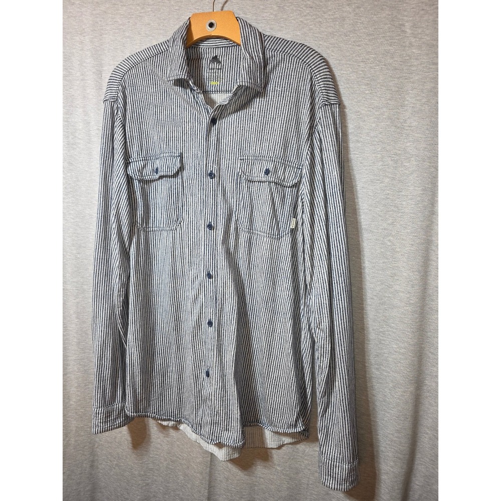Burton DryRide Mens Merino Oxford Shirt Blue White Striped Wool Button Up Large